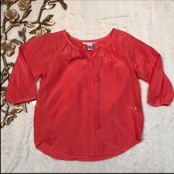 DVF Coral Paeden Tassle Blouse Size 4 - Picture 7 of 9